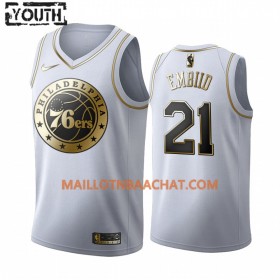 Maillot NBA Philadelphia 76ers Joel Embiid 21 Nike 2019-20 Blanc Golden Edition Swingman - Enfant